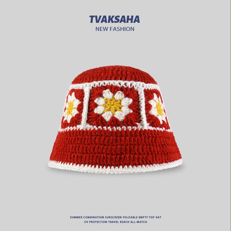 バケットハット 花モチーフ編みバケットハット