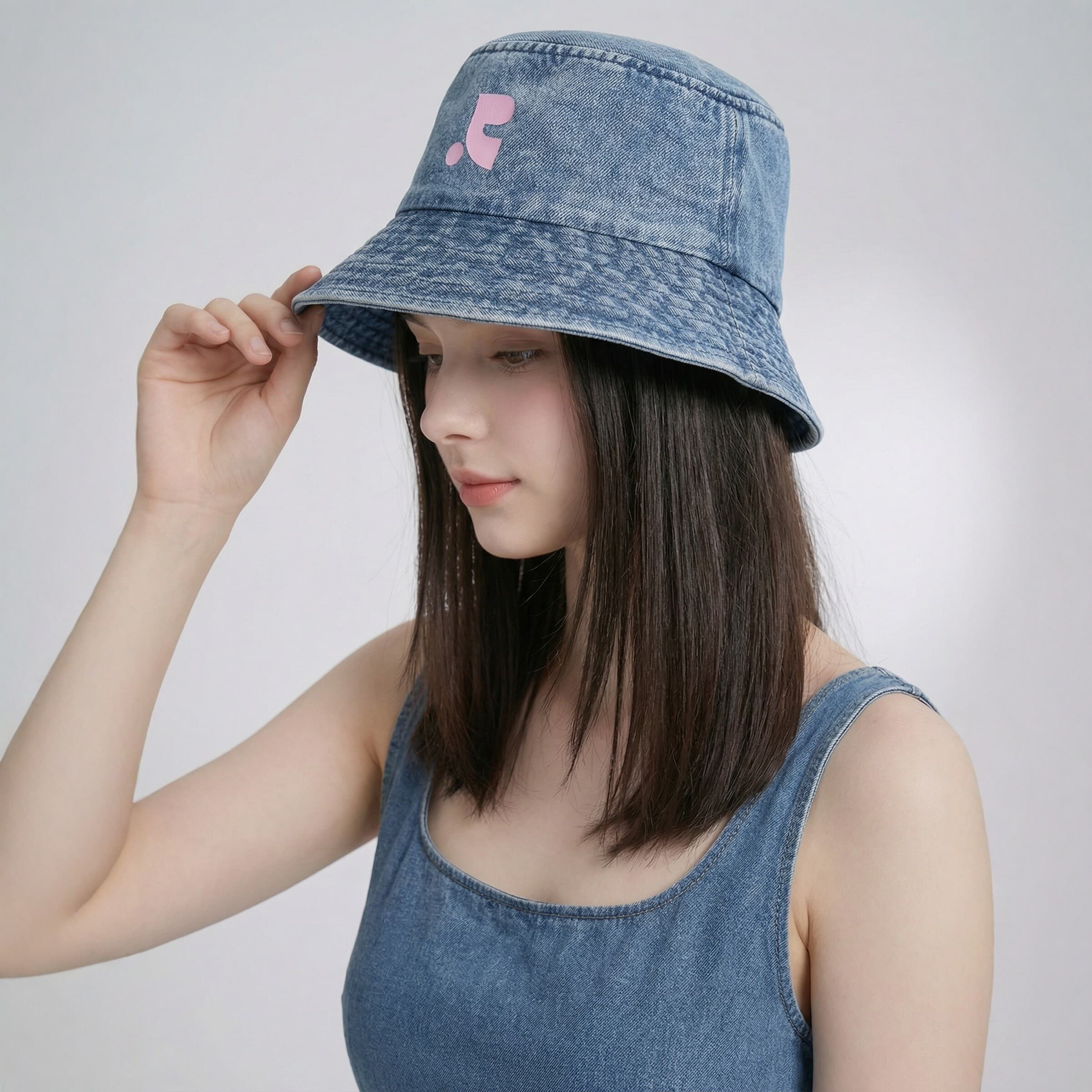 バケットハット ワンポイント刺繍デニムバケットハット